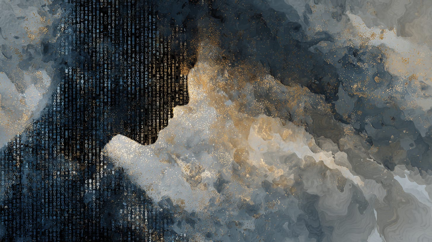 Conceptual art representing intersection of technical work and emotional processing, showing how ADHD professionals balance grief and problem-solving