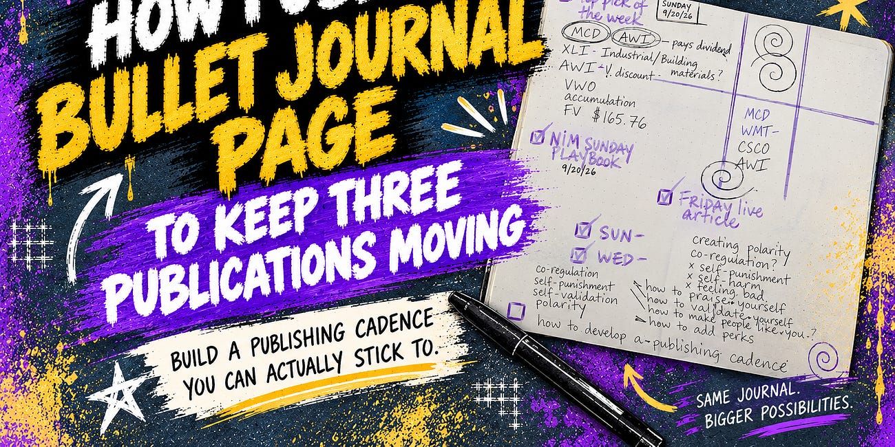 How I Use One Bullet Journal Page To Keep Three Substack Publications Moving