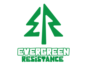 Evergreen Resistance logo, an 'E' and an 'R' styled to look like an evergreen tree