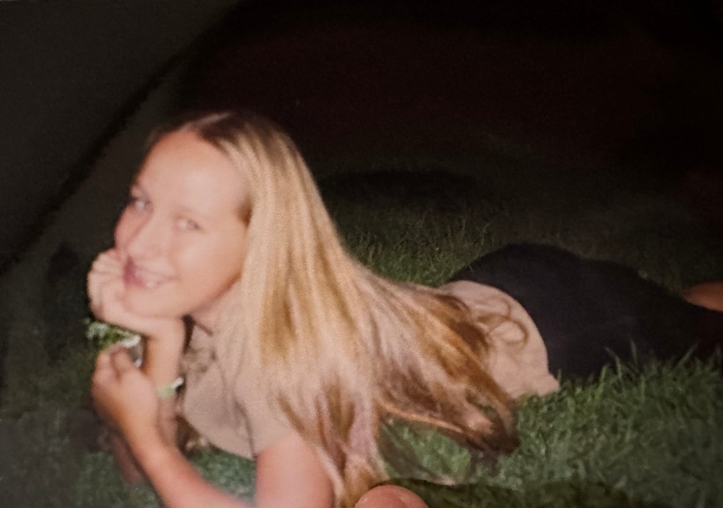 Photo of me with my long, blonde hair my freshman year of high school (circa 1998)