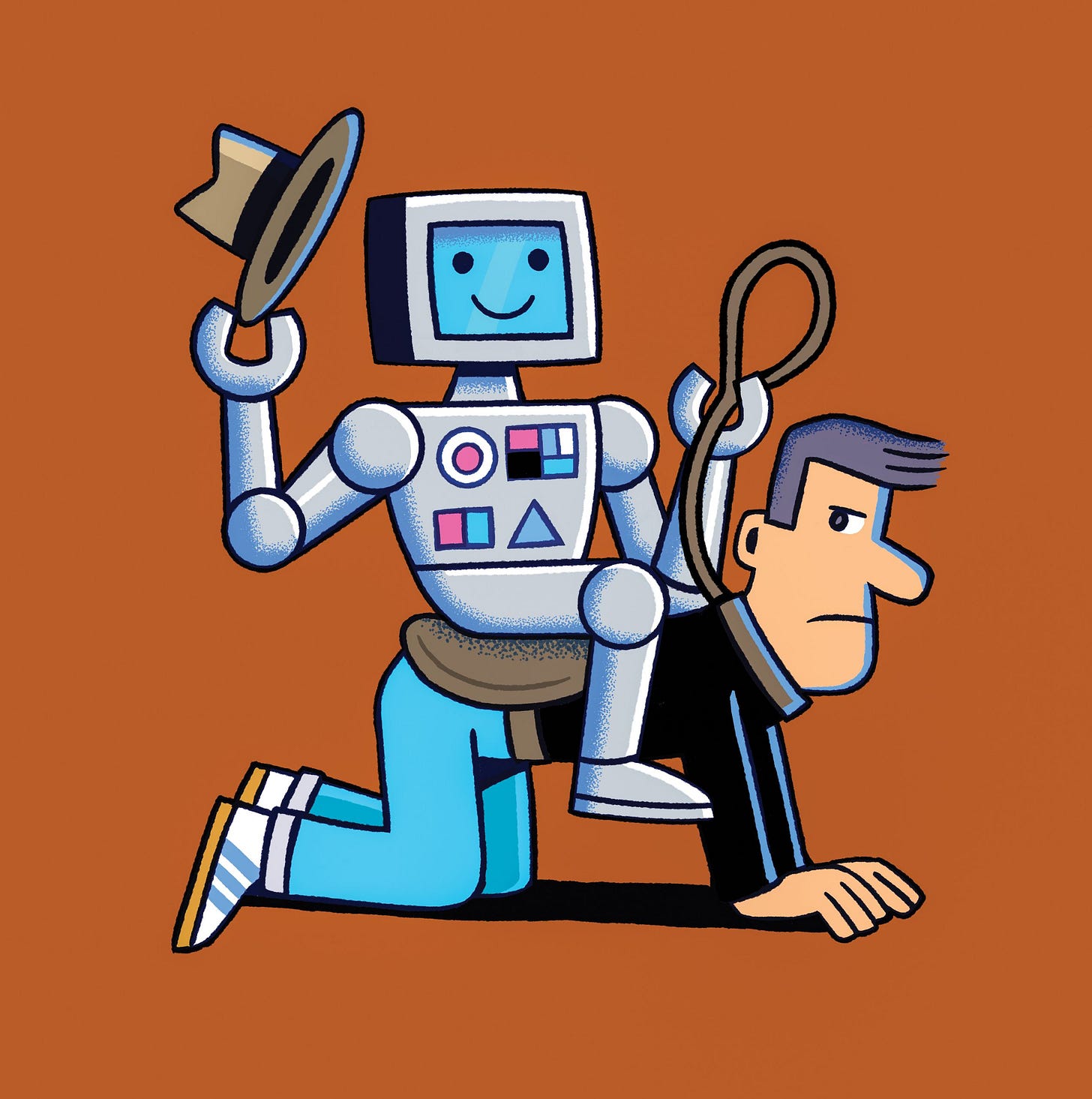 A robot on the back of a person.