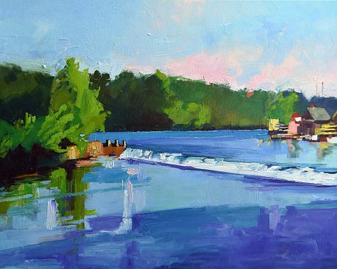 group of landscape paintings of Philadelphia and Maine