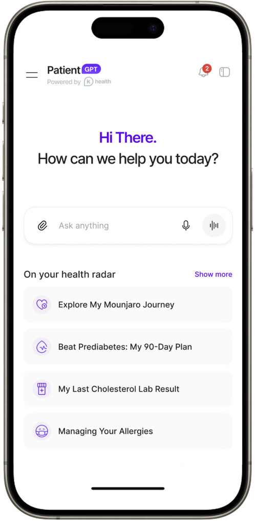 PatientGPT is an AI tool that empowers people with clear,  trusted answers for basic health questions and a seamless pathway to care within one continuous experience.