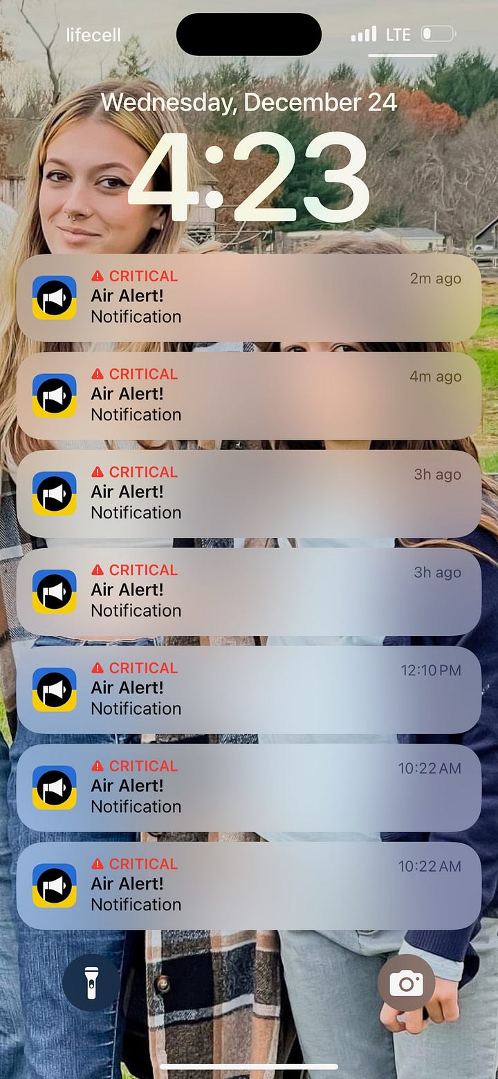 Russian incoming missile attacks in our region, Christmas Eve.