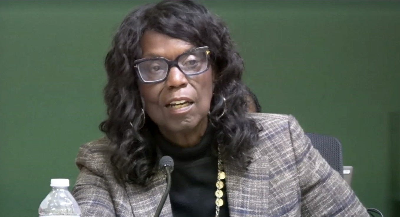 OUSD interim superintendent Denise Saddler expresses her thanks to chief business officer Lisa Grant-Dawson for her work to timely prepare the district’s budget reports and for taking time to meet with OUSD board members to review OUSD’s financial data and budget scenarios, December 10, 2025. (Image source: OUSD)