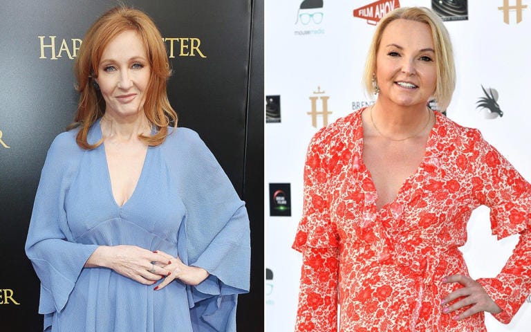JK Rowling, left, was accused of committing an offence by repeatedly referring to India Willoughby, right, as a male and using male pronouns