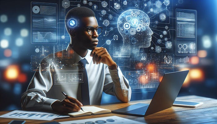 AI Project Manager overseeing a large amount of data and providing guidance for its human counterpart. AI Project Manager overseeing a large amount of data and providing guidance for its human counterpart.