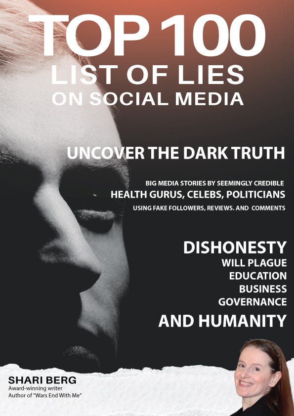 The cover of the book "Top 100 List of Lies on Social Media" by Shari Berg, Dan Hall, and Mic Adam.