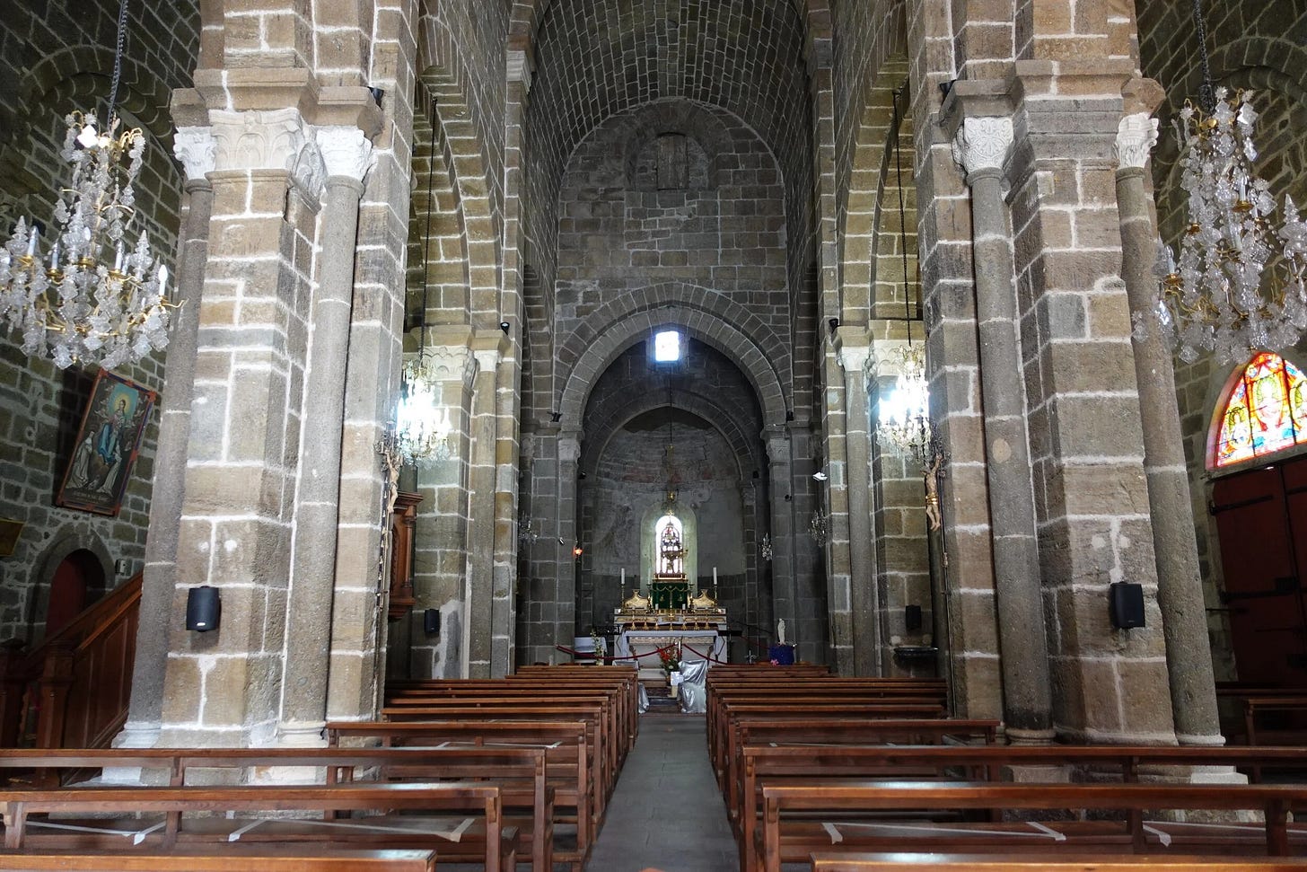 Interior of Eglise de Saint Martin at Village de Polignac, Auvergne, France Interior of Eglise de Saint Martin at Village de Polignac, Auvergne, France