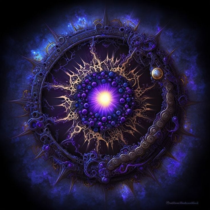This may contain: an image of a purple and blue object in the middle of a dark background with stars