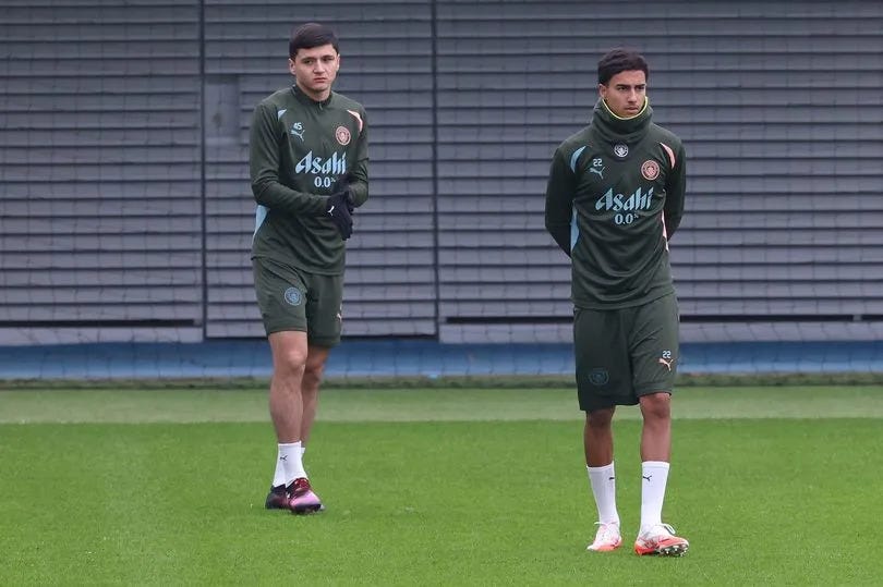 Abdukodir Khusanov and Vitor Reis train ahead of the clash with PSG.