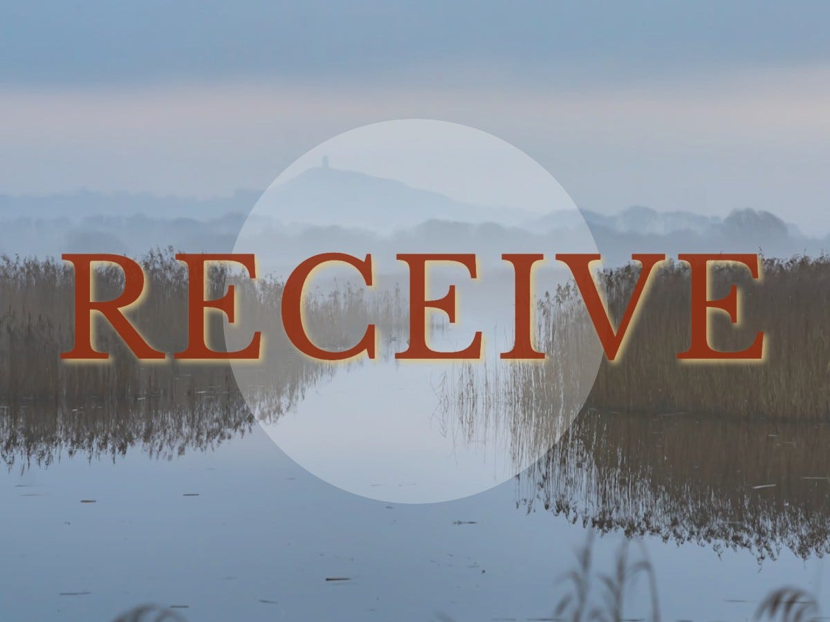 Long view of Glastonbury Tor with the word Receive across image Long view of Glastonbury Tor with the word Receive across image