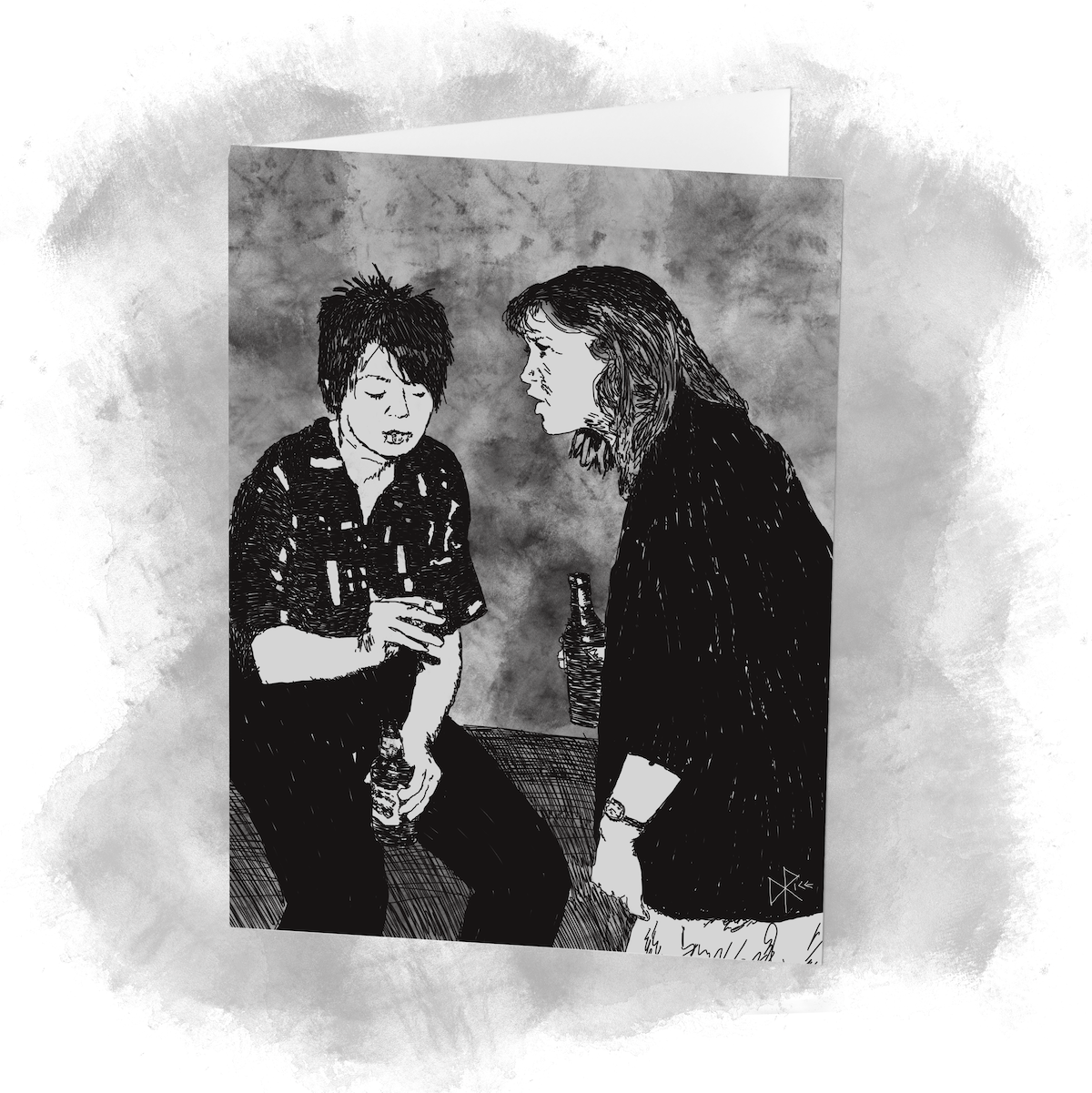 Two women talking at a party. Sketch art by Don Rice. Two women talking at a party. Sketch art by Don Rice.