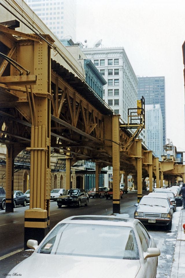 A snapshot of Lake Street as seen from Wabash Avenue, Chicago, February 1996. A snapshot of Lake Street as seen from Wabash Avenue, Chicago, February 1996.