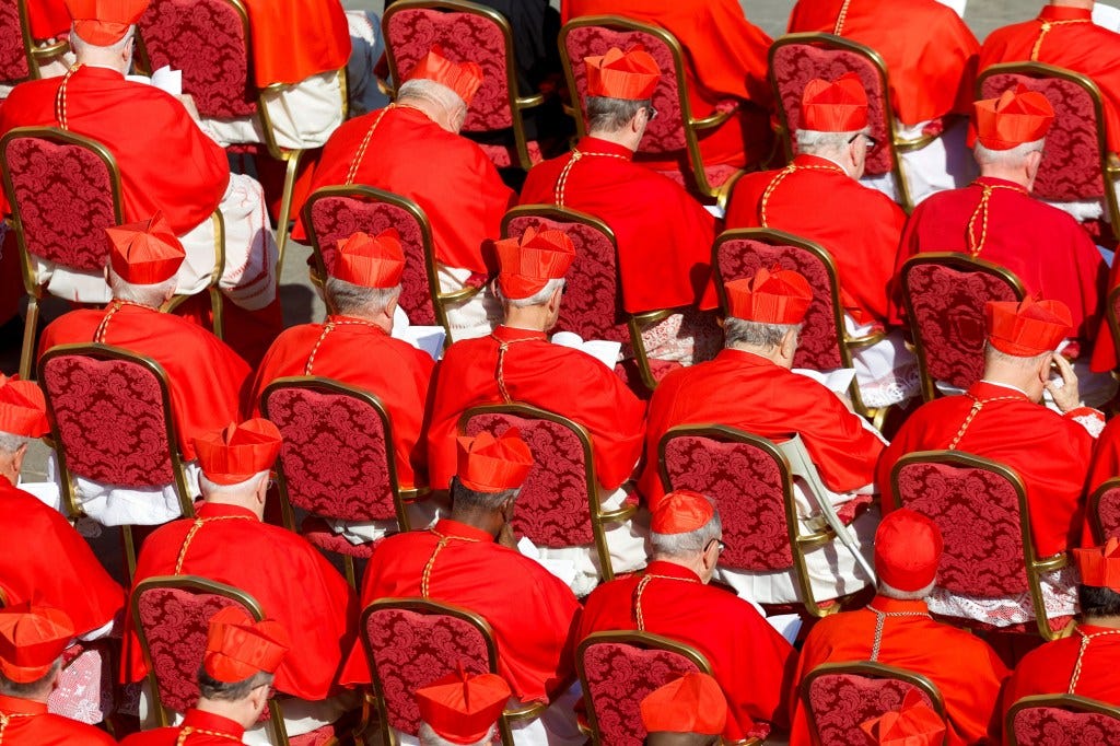 The cardinals sitting chairs during ceremony in St. Peter's Square Saturday. The cardinals sitting chairs during ceremony in St. Peter's Square Saturday.