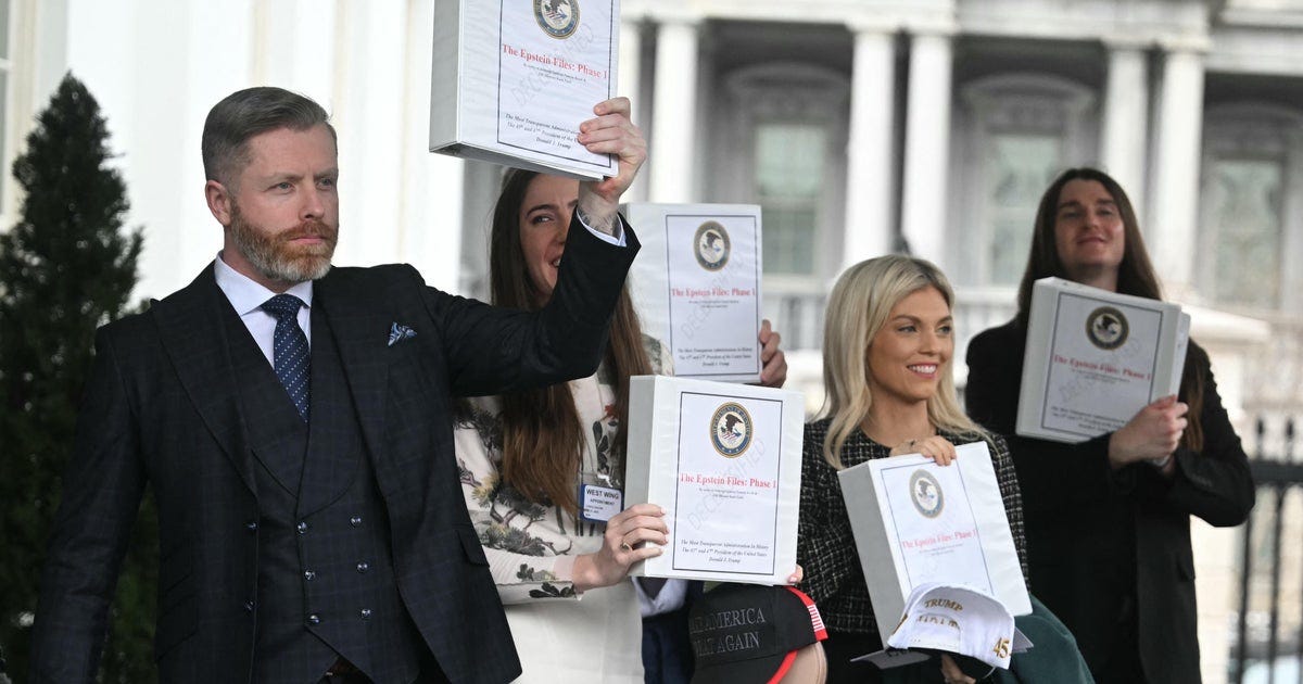 Right-wing influencers get binders labeled "The Epstein Files," but  downplay revelations - CBS News