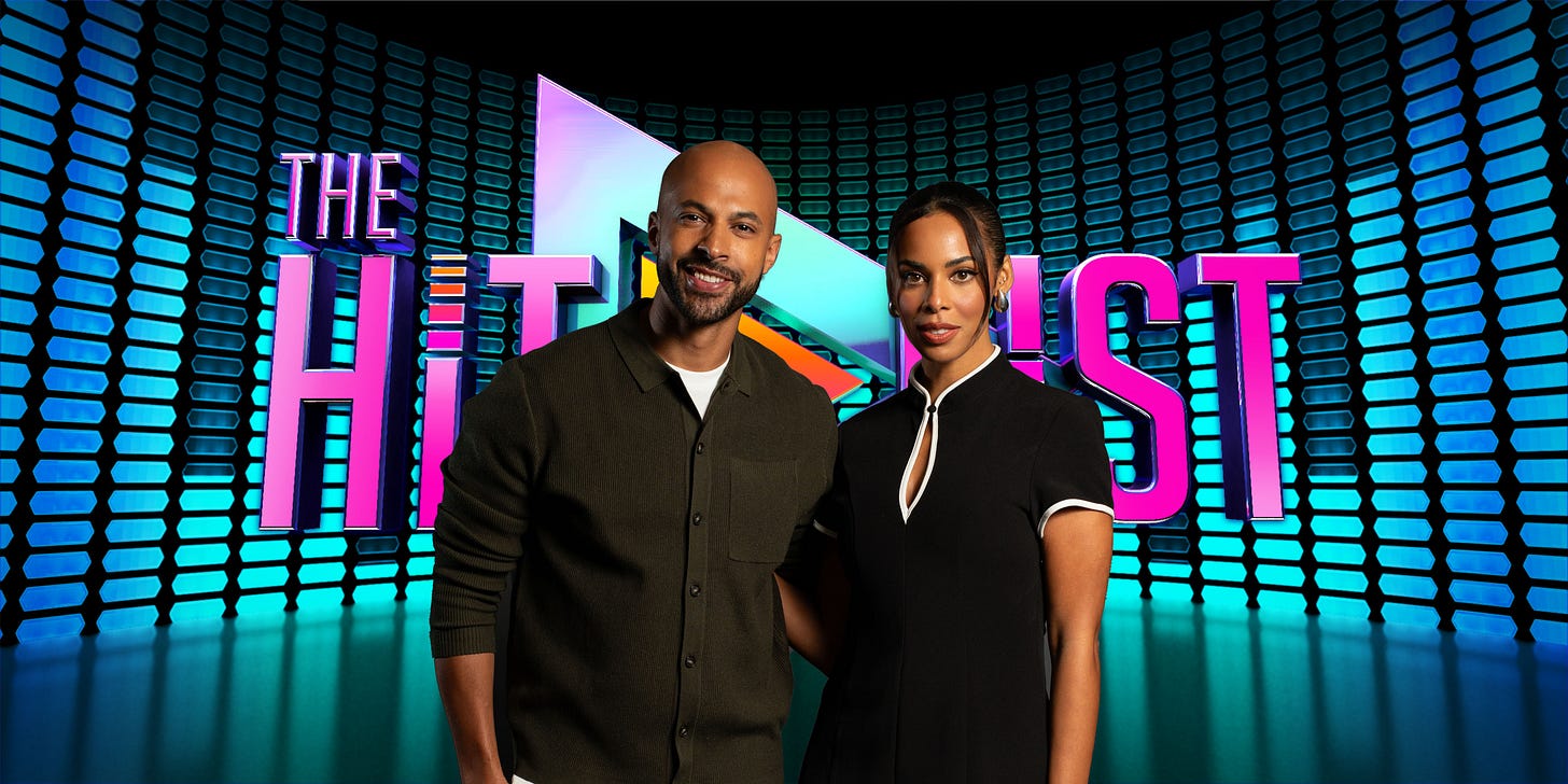 Marvin and Rochelle Humes in a promotion picture for the new season of The Hit List game show Marvin and Rochelle Humes in a promotion picture for the new season of The Hit List game show