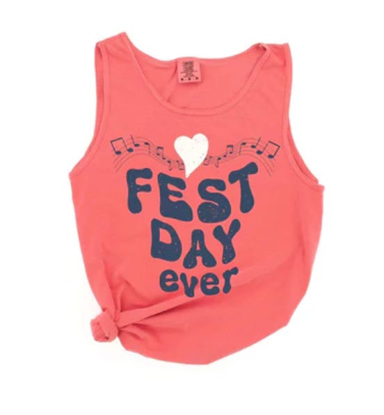 red tank top printed with "Fest Day Ever"