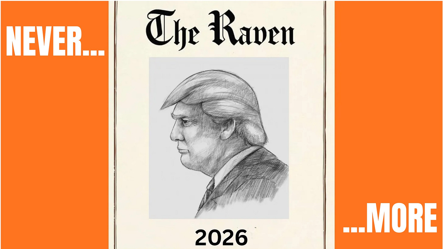 Trump sketched on cover of The Raven 2026