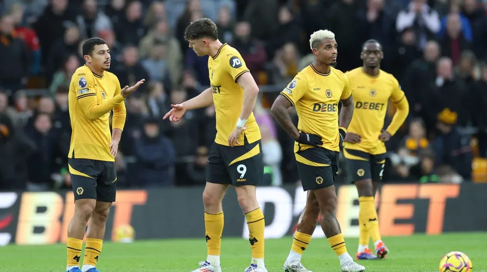 Wolves players argue with each other after conceding early to Ipswich