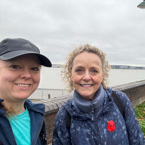 Photos of me, me and my mother, and the map of the final route