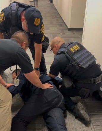 Photos show Sen. Padilla being escorted out of Noem news conference