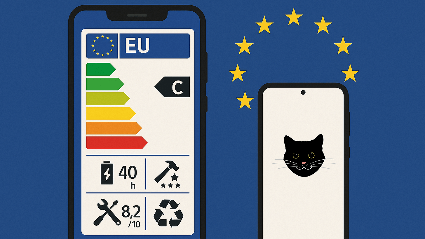 Image of tablet, phone and a cat face