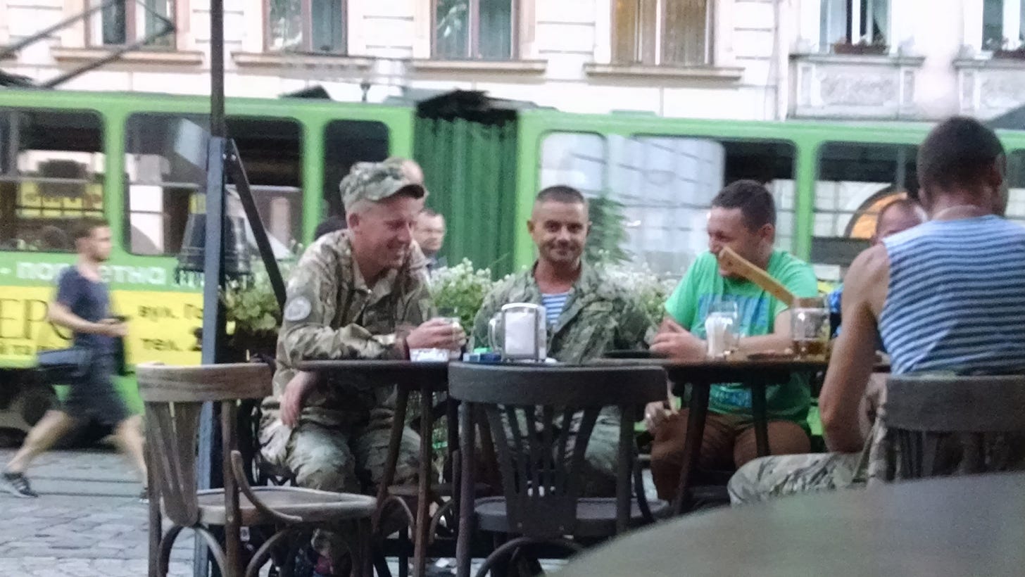 Soldiers at Lviv cafe Soldiers at Lviv cafe