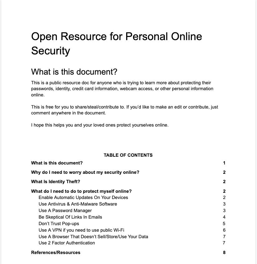 free and open public resource doc for personal online security free and open public resource doc for personal online security
