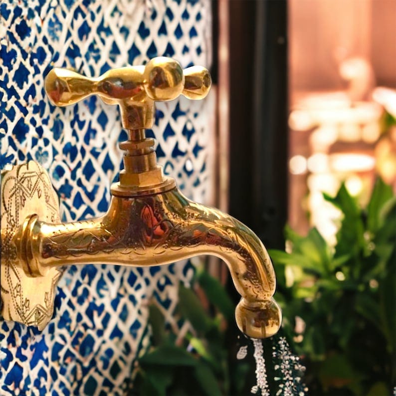 Moroccan Handmade Brass Bathroom Tap Faucet, Brass Faucet, Brass Wall Water Tap Faucet, Brass Vanity Sink Faucet, Hand Carved Brass Faucet image 1 Moroccan Handmade Brass Bathroom Tap Faucet, Brass Faucet, Brass Wall Water Tap Faucet, Brass Vanity Sink Faucet, Hand Carved Brass Faucet image 1