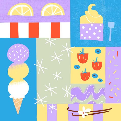 Grid illustrations of food and food related objects by Cris Tamay.
