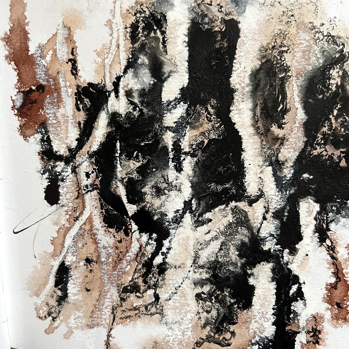 Oil pastel and ink representation of silver birch trees by Michela Griffith