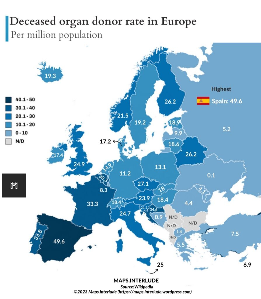 Mapa de donantes de órganos en Europa (2023) Mapa de donantes de órganos en Europa (2023)
