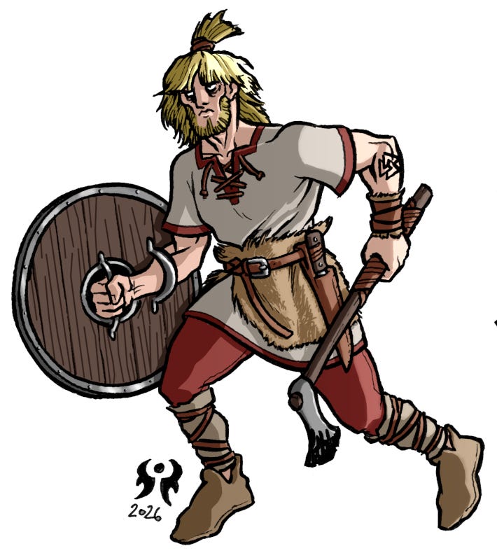 Scooby Dooesque undead, Spear wielding elf, germanic warrior, strangler goblin