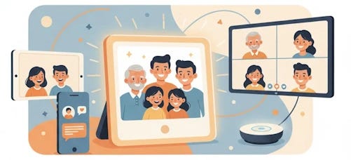 Illustration of groups of people connected, talking to each other.