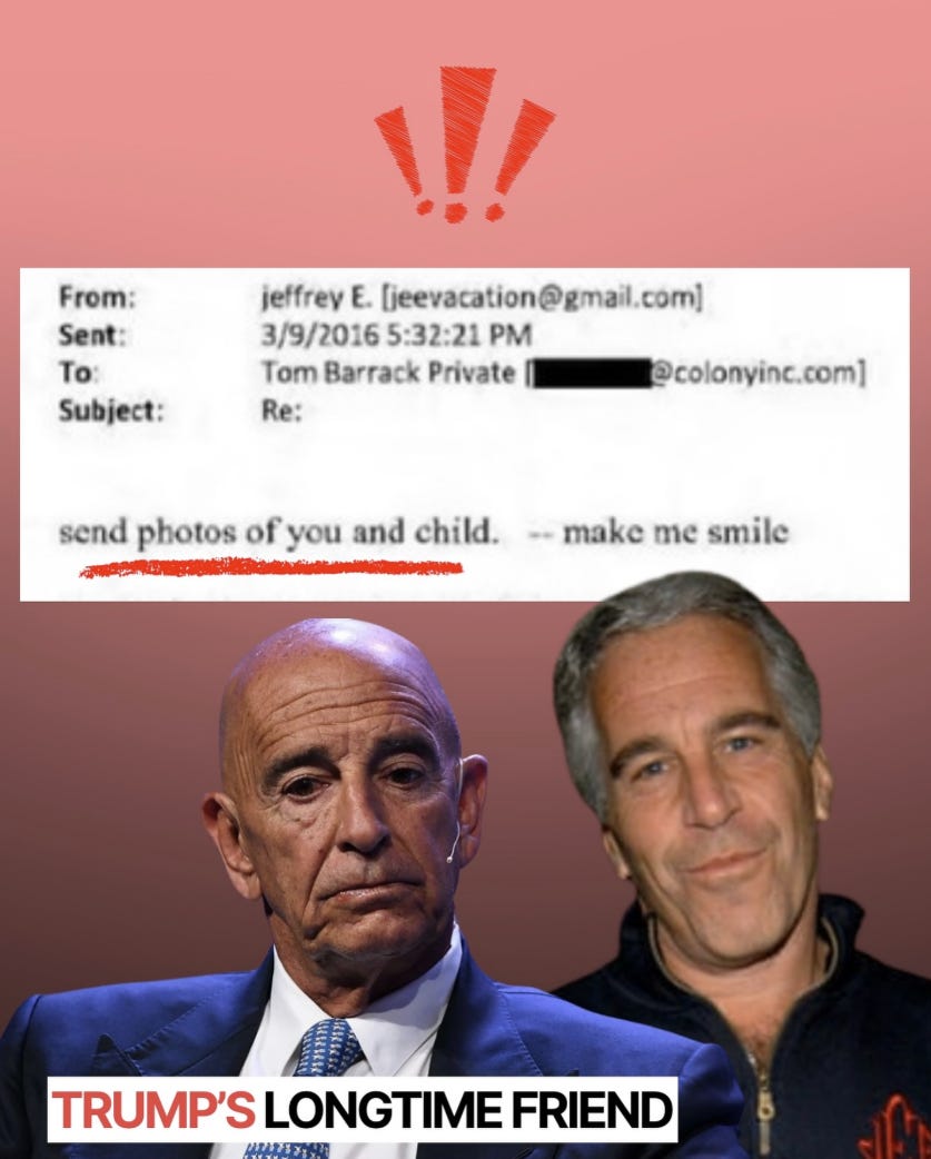 USA:n Turkin suurlähettiläällä Barrackilla ja Epsteinillä on hyvin kyseenalaisia sähköposteja keskenään, joissa he puhuivat “kuvien lapsista”. USA:n Turkin suurlähettiläällä Barrackilla ja Epsteinillä on hyvin kyseenalaisia sähköposteja keskenään, joissa he puhuivat “kuvien lapsista”.