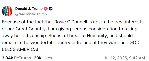 Trump threatens to revoke Rosie O'Donnell's U.S. citizenship - National |  Globalnews.ca Trump threatens to revoke Rosie O'Donnell's U.S. citizenship - National |  Globalnews.ca