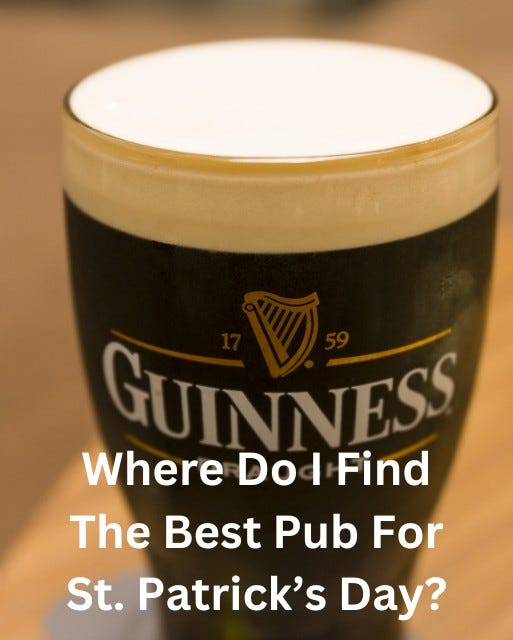 May be an image of drink and text that says "GUINNESS Where Do 1 Find The Best Pub For St. Patrick's Day?"