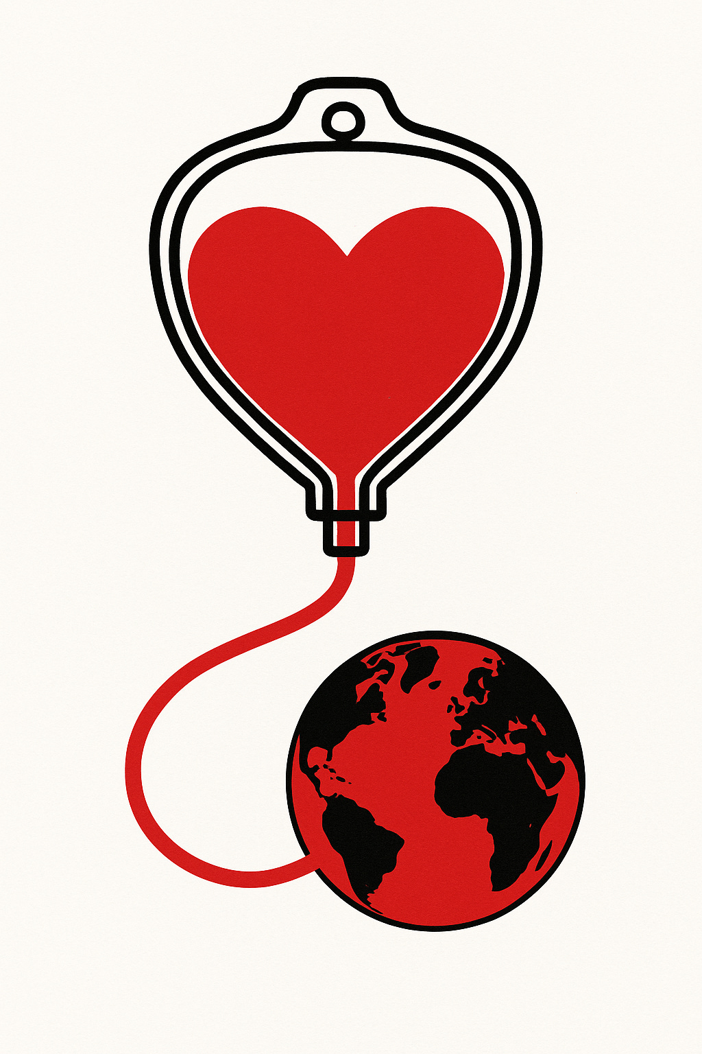 Heart-shaped blood bag feeding the Earth Heart-shaped blood bag feeding the Earth