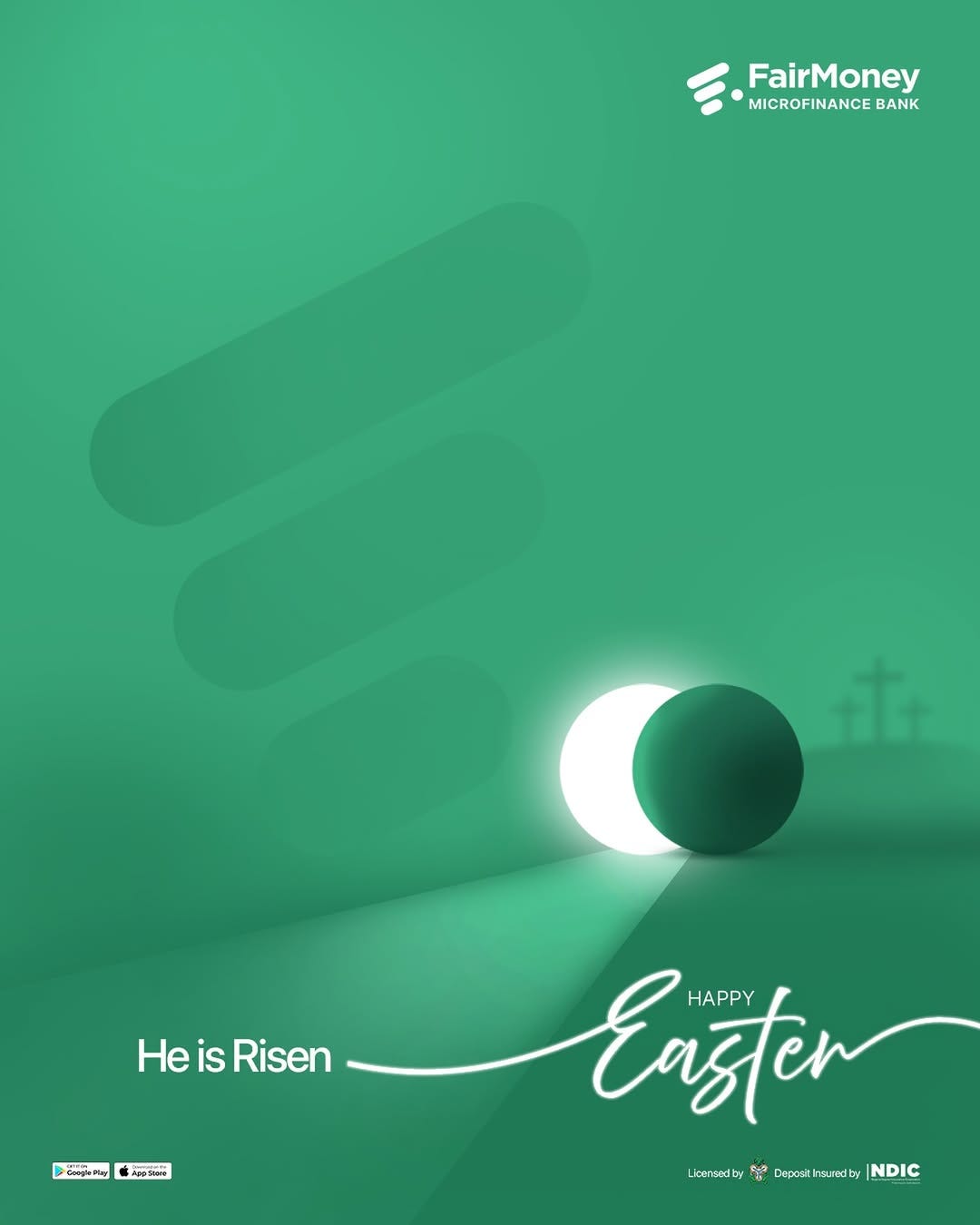 Fairmoney's Easter ad. They replicate their logo to represent the open tomb