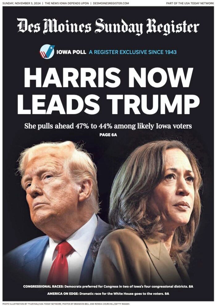 Donald Trump sues Des Moines Register and pollster J. Ann Selzer for  'brazen election interference' over poll showing Harris victory in Iowa