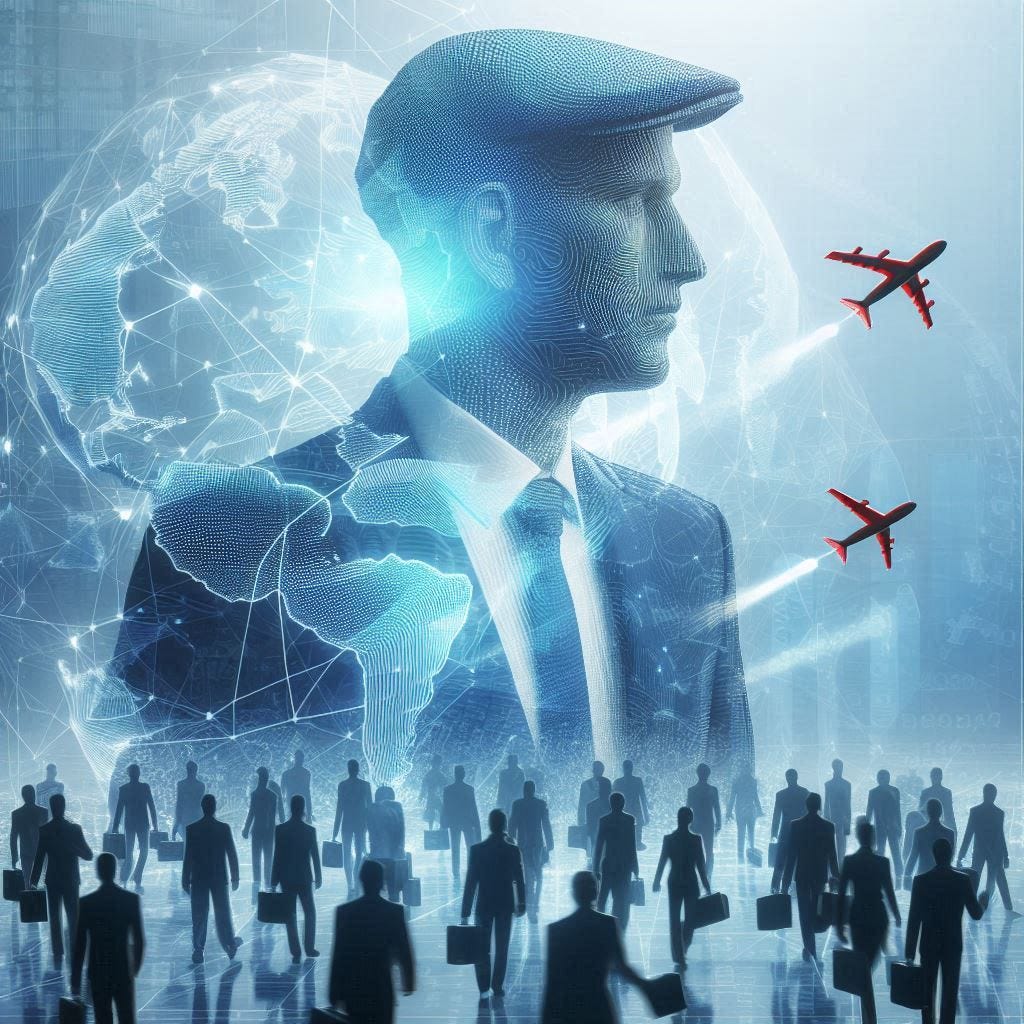 Ein Mensch, dessen Gedanken zu dem thema migration in den arbeitsmarkt durch einen Kristall hindurchprojeziert werden