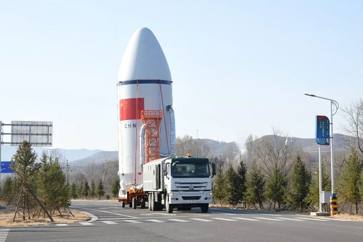 The Long March 6A Y17's fairing and second-stage being taken to and placed onto Launch Complex 9A.