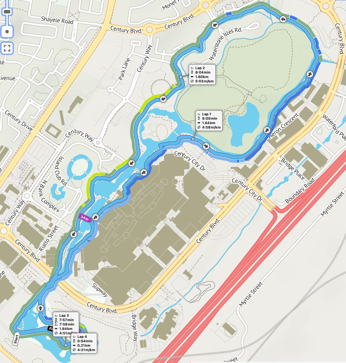 Century City parkrun route map Century City parkrun route map