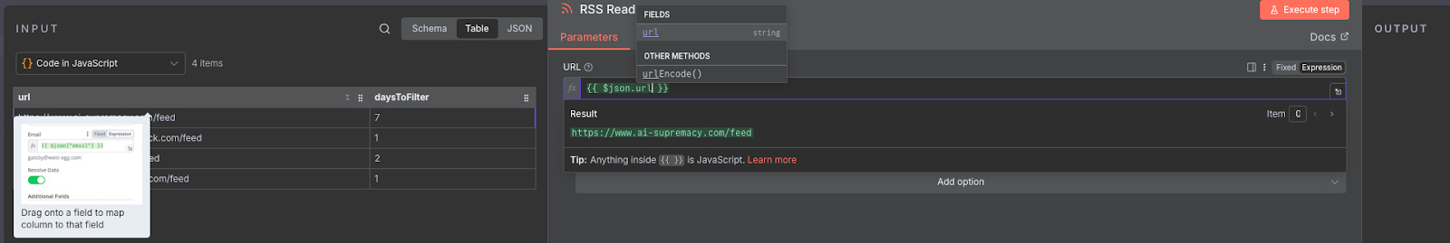n8n input and output node