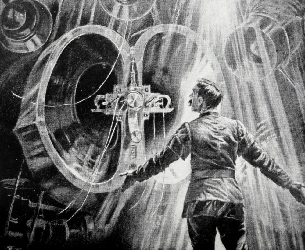 
Graham addresses himself to the unseen multitudes." Art by H. Lanos for "When the Sleeper Wakes" by H. G. Wells (1899)