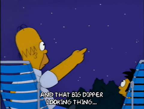 Animated GIF from The Simpsons of Homer pointing to the stars and saying "Look at that big dipper thing!"