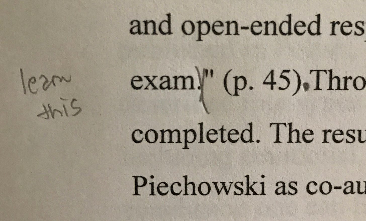 Image shows an excerpt from a paper with “learn this” written in the margin in Michael’s handwriting. 