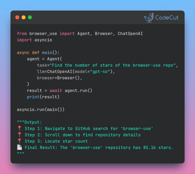 Code example: Browser-Use: Automate Any Browser Task with Plain English Code example: Browser-Use: Automate Any Browser Task with Plain English