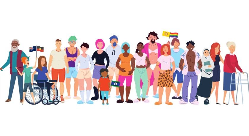 An digital graphic of many different kinds of people